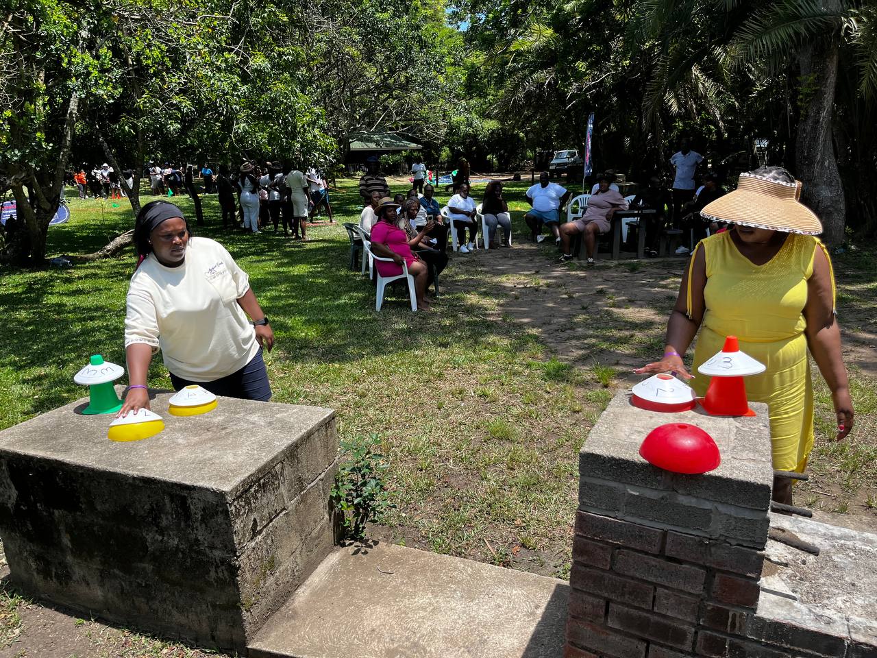 Participants completing a memory and movement activity at an outdoor MGA programme